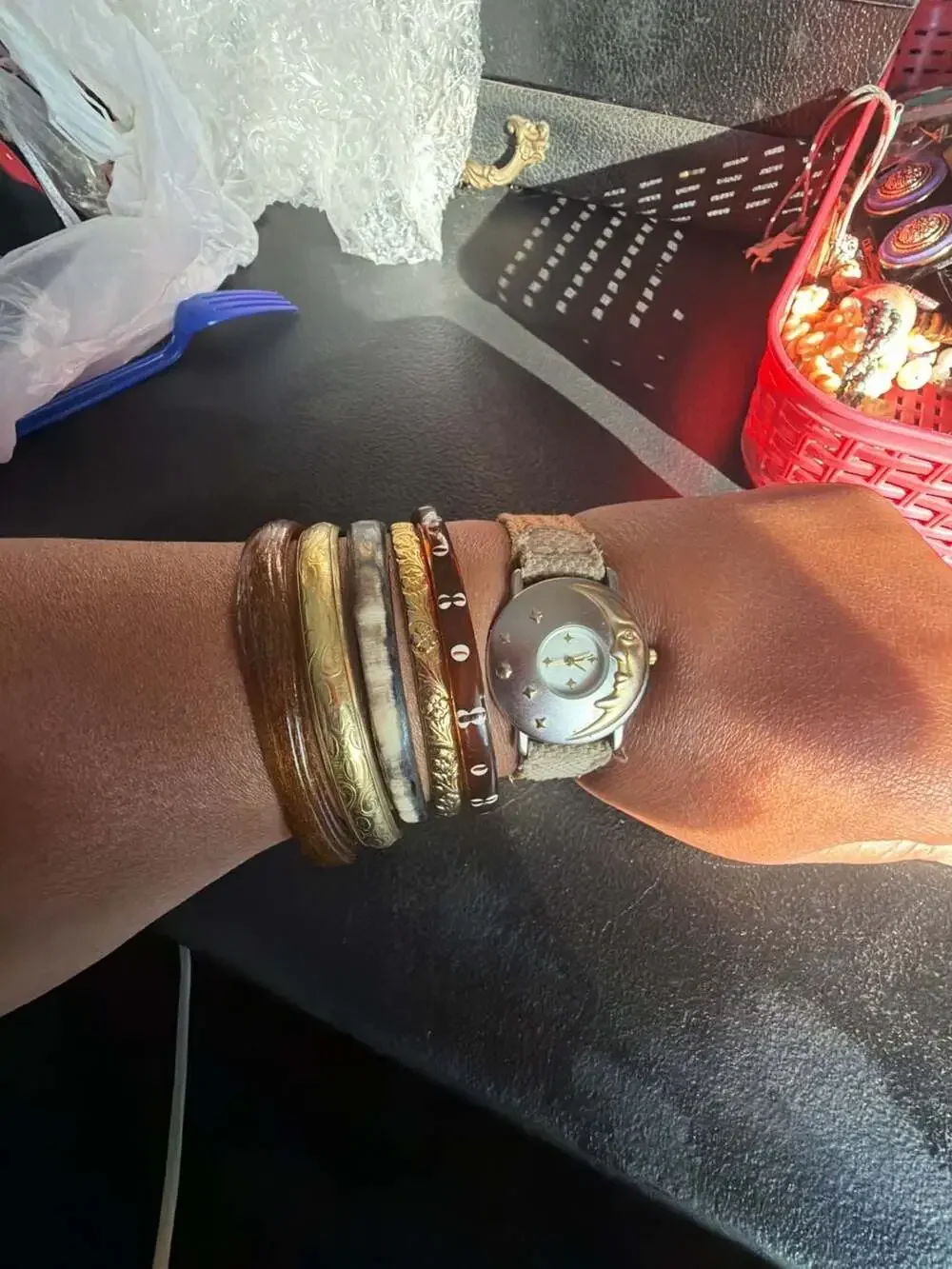 Vintage Celestial Sun and Moon Dial Quartz Watch with Woven Strap
